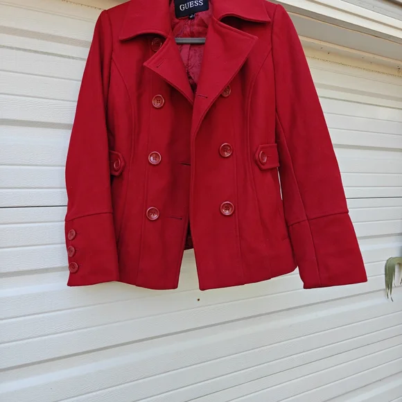 Guess Women's Bold Red Peacoat - Picture 3 of 6